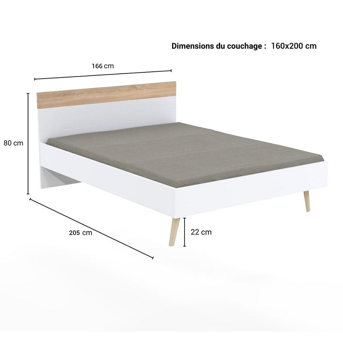 BETT CAMPER/ 160x200 cm - Weiß & gebleichte Eiche - Weiß, Holzwerkstoff (160/200cm) - Weber Industries
