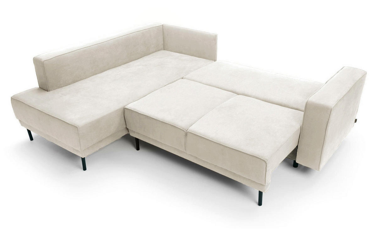 ECKSOFA Rodario Hellbeige Velours - Ecru/Schwarz, Textil/Metall (247/187cm) - Selsey