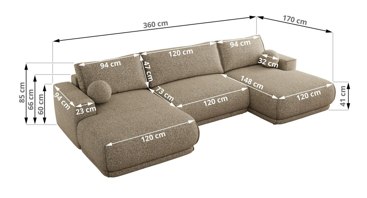 SEDACIA SÚPRAVA RINA U Tmavobežová Štruktúra - čierna/béžová, textil/plast (360/85/170cm) - MKS