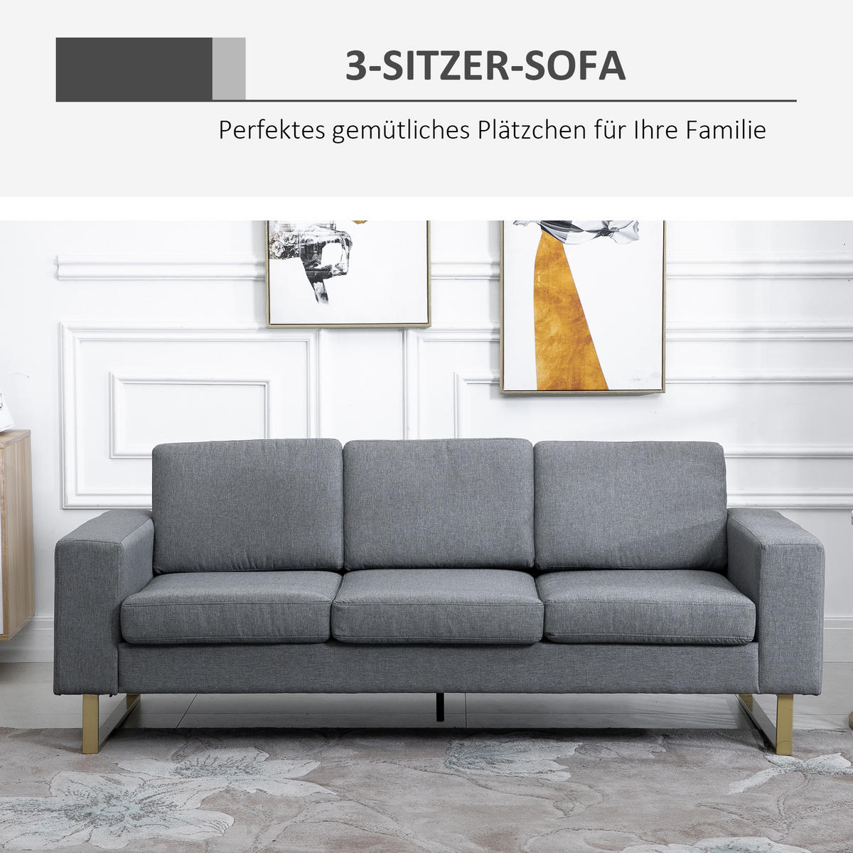 SOFA 3-Sitzer, Holz, Stoff, Dunkelgrau - Dunkelgrau, Holz (82/78/200cm) - HOMCOM