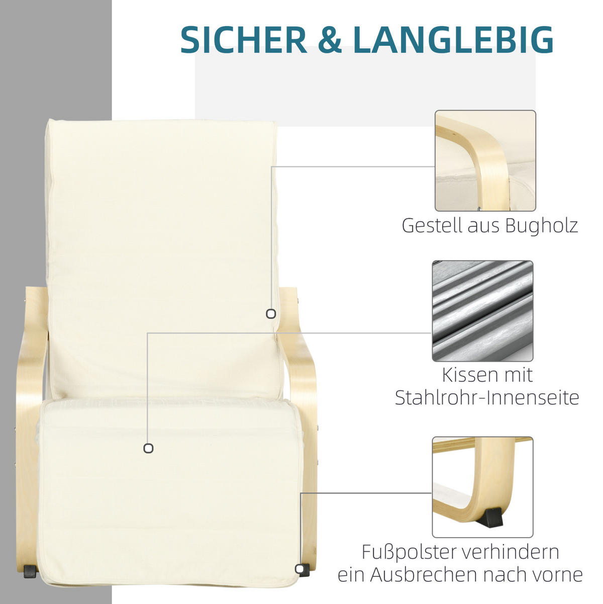 RELAXSESSEL 66,5/94/100 cm mit verstellbarem Fußteil - Creme, Textil (94/100/66.5cm) - BEAOK