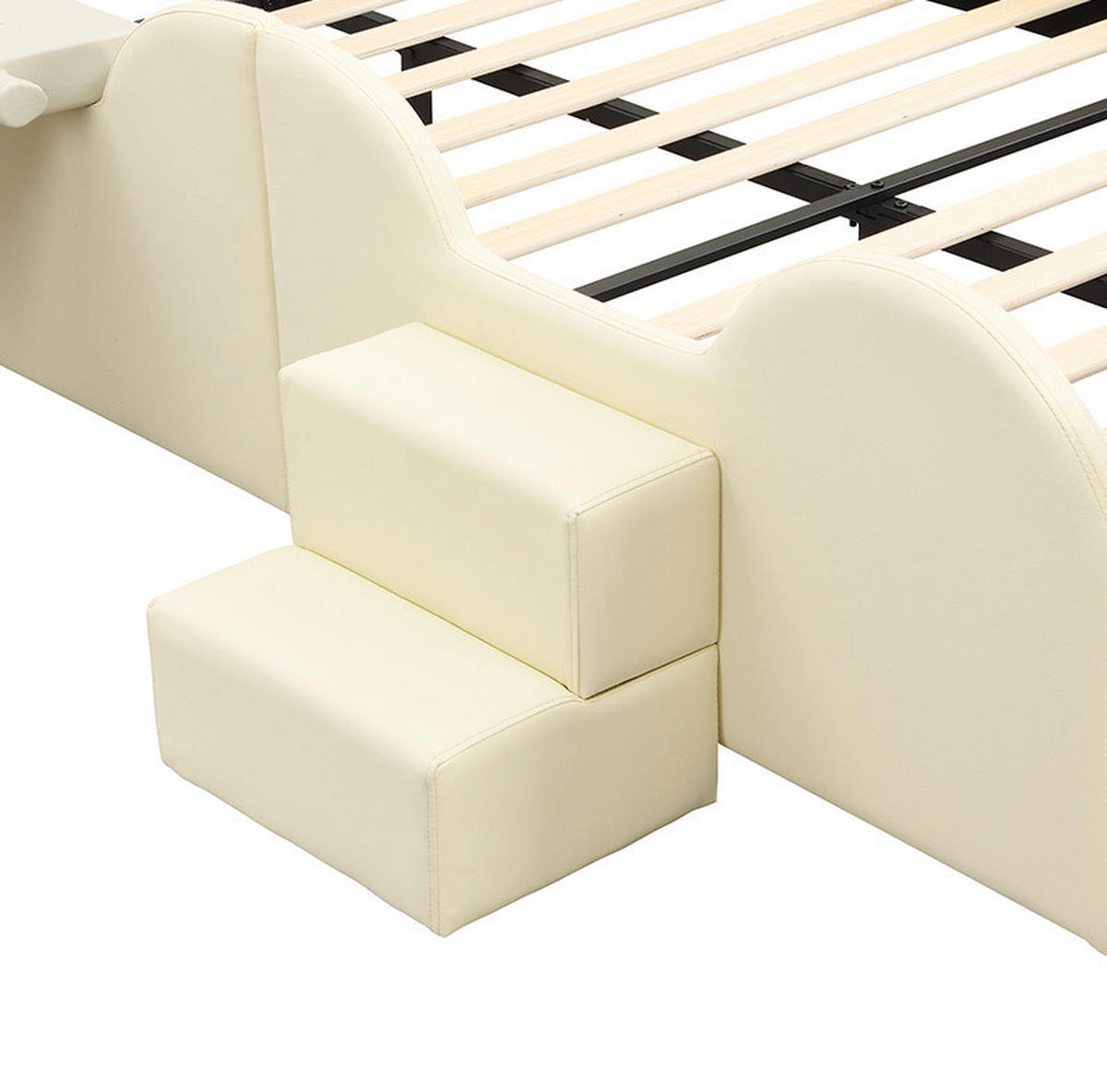 KINDERBETT aus PU 140x200 cm in Beige mit Rutsche & Leiter - Beige, Kunststoff (140/200cm) - Modfu
