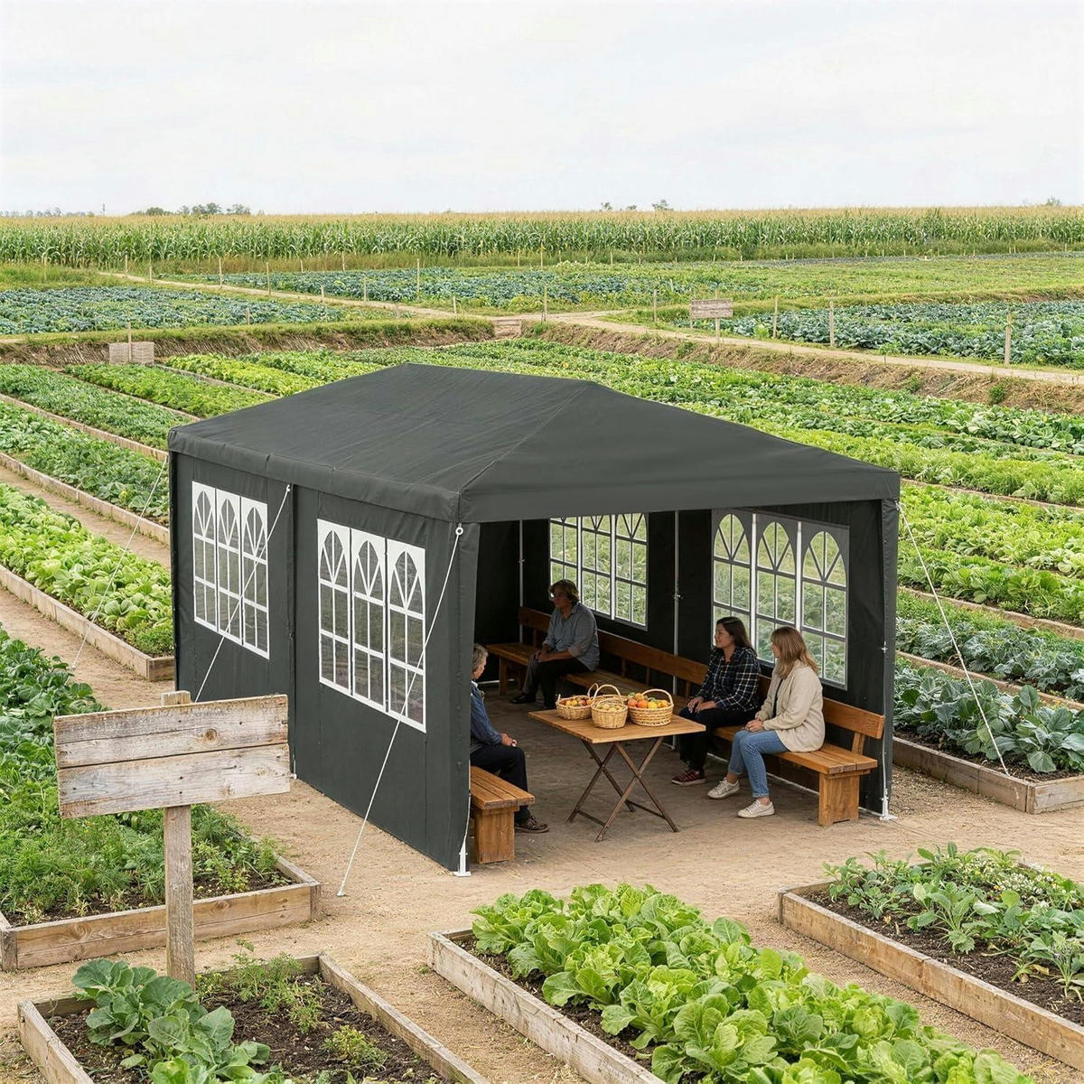 GARTENZELT 3 x 6 m Anthrazit Wasserdicht mit 6 Seitenwänden - Anthrazit, Metall (600/250/300cm)