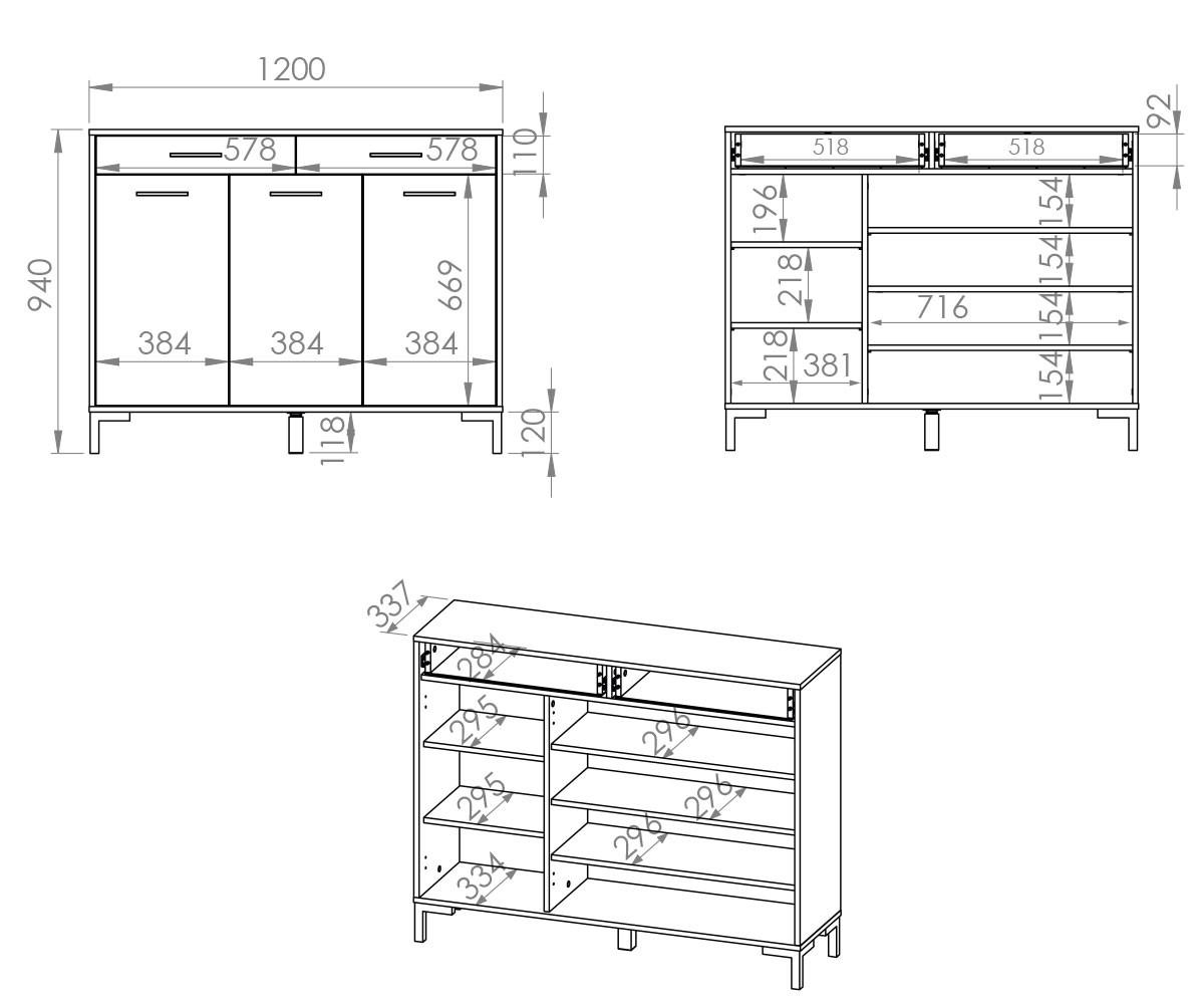 KOMMODE Nevio Artisan Eiche 120 / 33 / 94cm - Schwarz/Braun, Holzwerkstoff/Kunststoff (120/94/33cm) - Feldmann-Wohnen