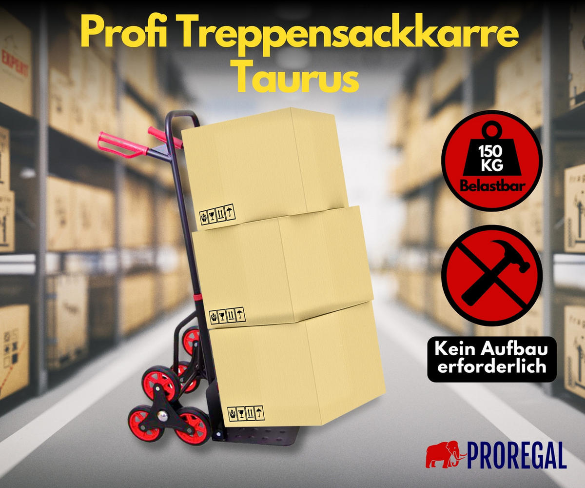 TREPPENSTEIGER Sackkarre Taurus 120 113x38x55cm Traglast 120kg Griff, Klappbar, Stahl Rot-Schwarz - Schwarz, Metall (55/38/113cm) - PROREGAL