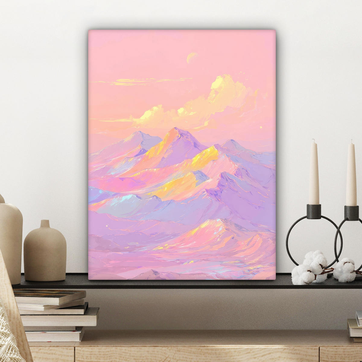 LEINWANDBILD Berggipfel - Wolken - Verträumt Room Decor 30x40 cm - Hellrosa, Textil (30/40cm) - MuchoWow