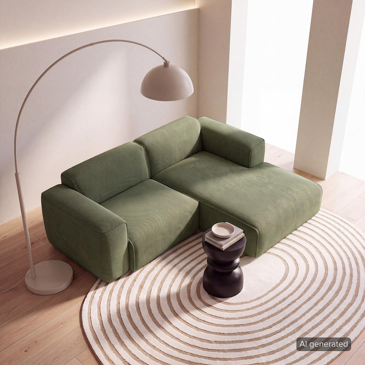 ECKSOFA mit XL-Longchair - Schwarz/Grün, Kunststoff/Textil (260/171cm) - home24