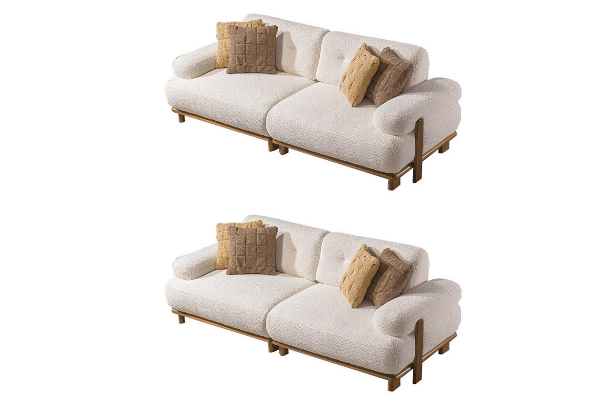 SITZGARNITUR Bully Creme Stellvariante:3+3 - Creme, Holz/Textil (230/85/100cm) - Villa Möbel