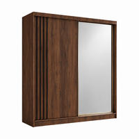 KLEIDERSCHRANK Nila 200 cm Nussbaum Warmia Spiegel 2 Schubl. Griffe schwarz - Nussbaumfarben, Holzwerkstoff (200/216/61cm) - KS Home Concept