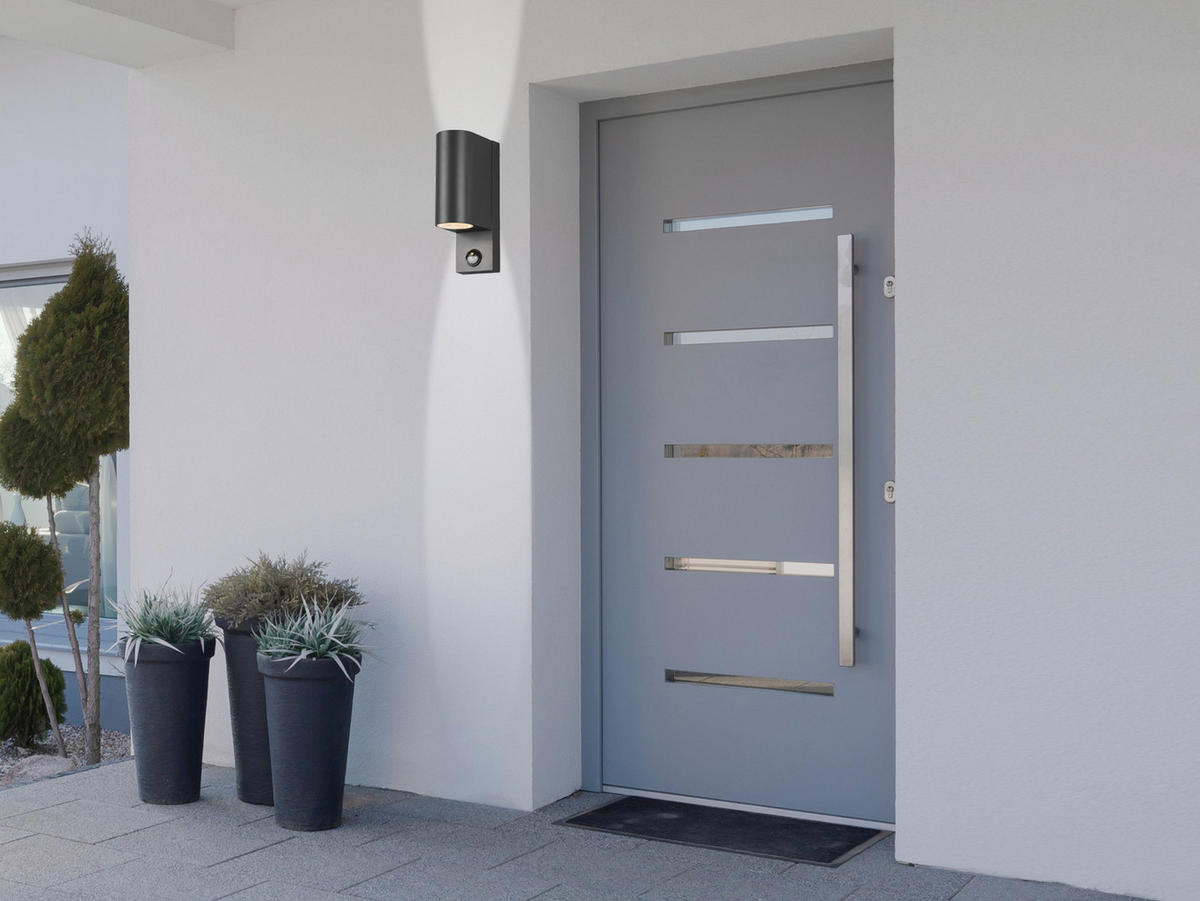 AUSSENWANDLEUCHTE mit Bewegungsmelder, Aluminium Anthrazit Höhe 22cm - Anthrazit, Metall (7/22/12cm) - meineWunschleuchte
