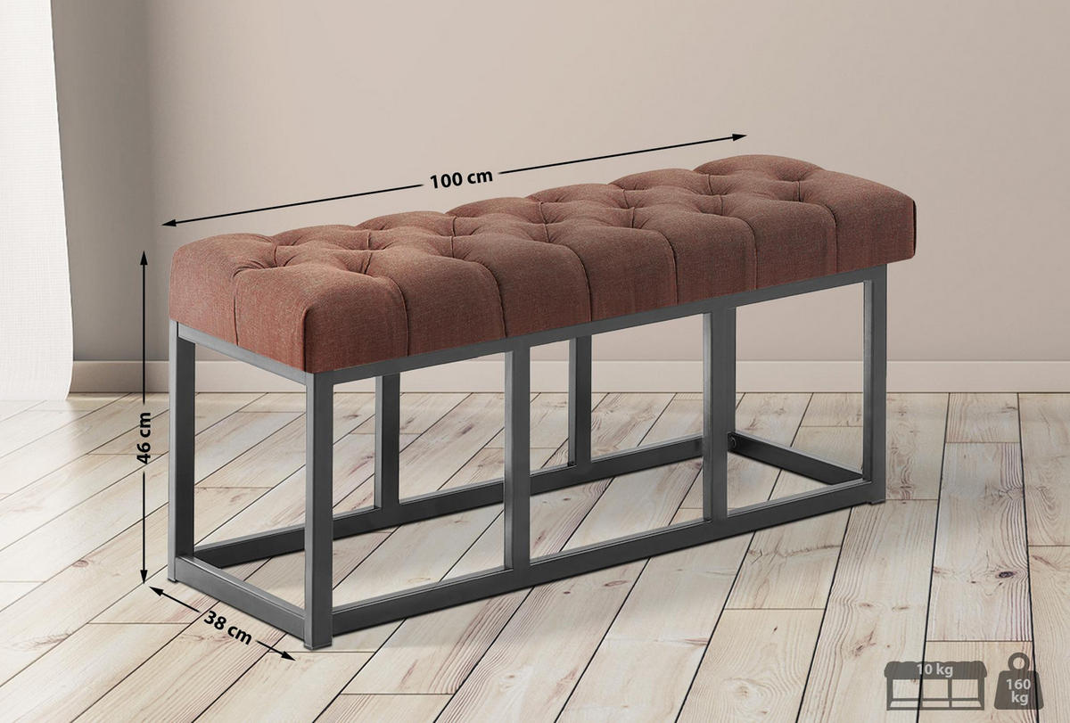 SITZBANK 100/38 cm Stoff Braun - Schwarz/Braun, Textil/Metall (100/46/38cm) - CLP