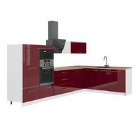 KUHINJA V OBLIKI ČRKE L Fame-Line, Bordo rdeča barva visokega sijaja/Bela, 347 x 207 cm, DP Hrast - bela/bordo, leseni material (347/153.6/60cm) - Vicco