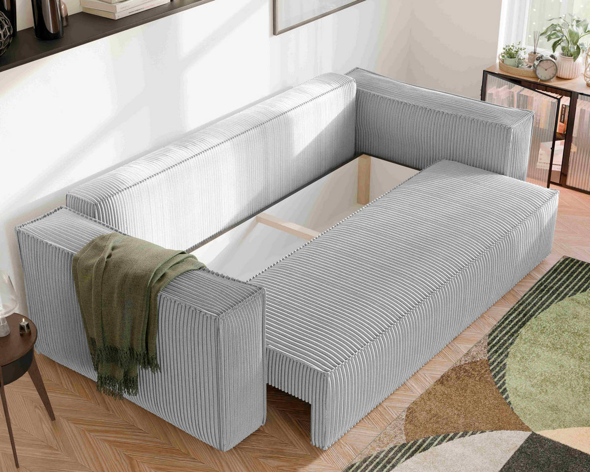 SOFA mit Schlaffunktion und Bettkasten, Hellgrau - Hellgrau/Grau, Holzwerkstoff/Textil (240/84/105cm) - Idohome