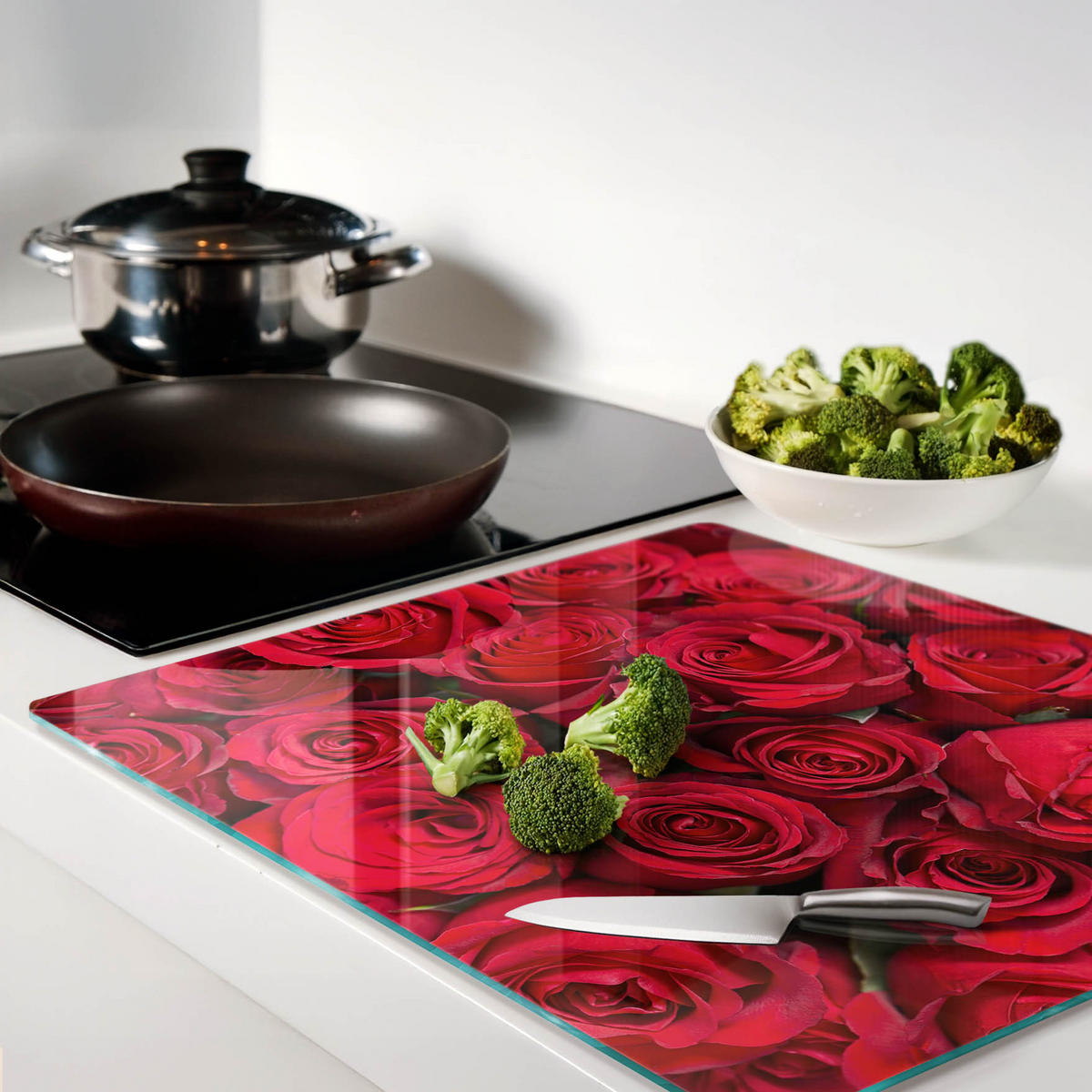 GLASPLATTE 60x52 cm Rote Rosen - Rot, Glas (60/0.4/52cm) - TULUP