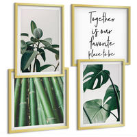 BILDER SET 4er Set - 50x50 cm & 40x60 cm Goldrahmen - Bambusblätter - Goldfarben, Kunststoff (50/50cm) - TULUP