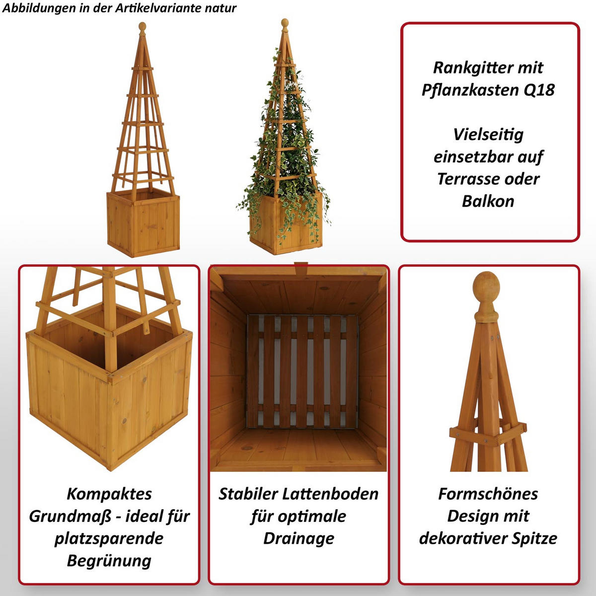 RANKGITTER MIT PFLANZKASTEN Braun - Braun, Holz (168cm) - MCW