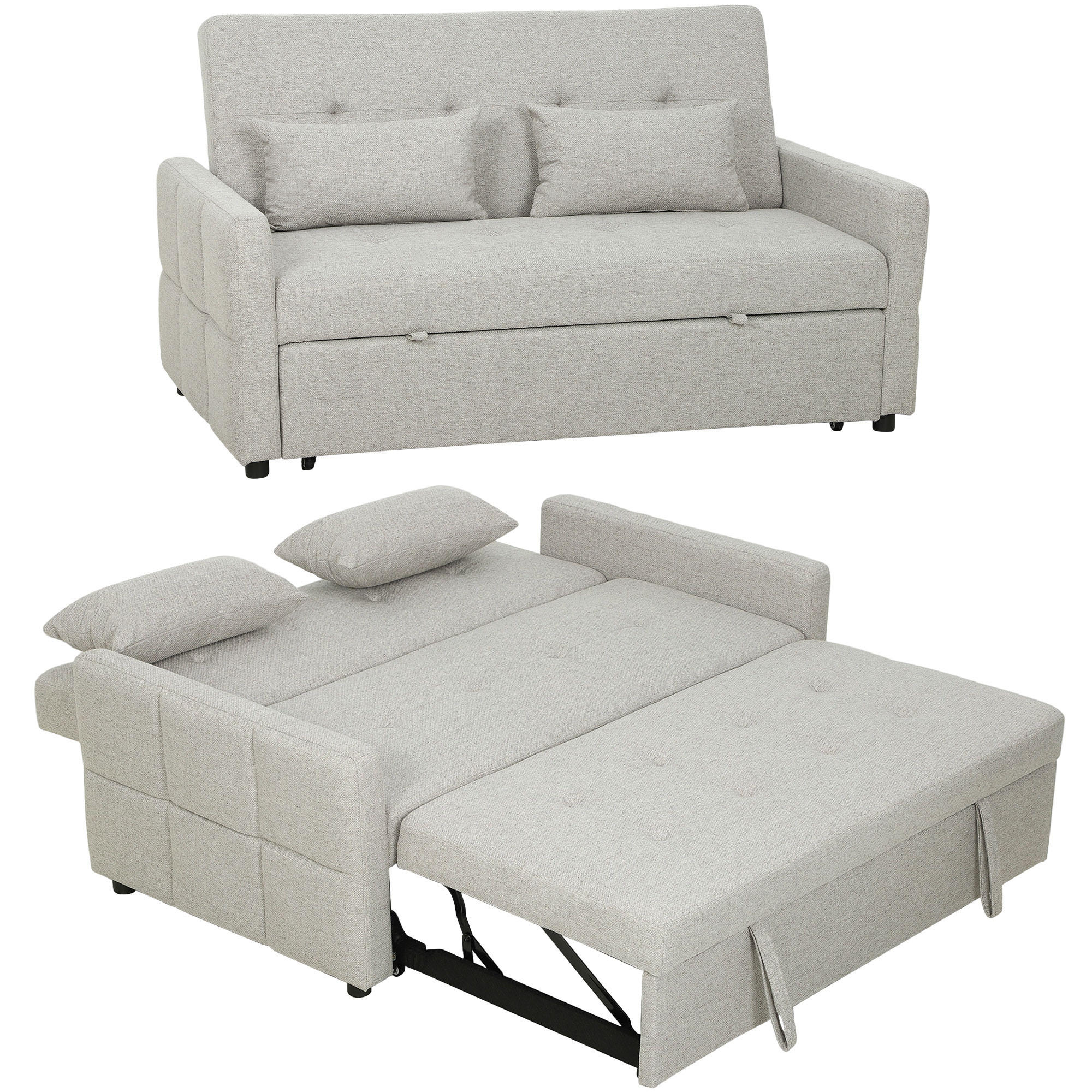 SCHLAFSOFA 2-Sitzer DE-14651 3-in-1 mit 3-fach verstellbarer Lehne Hellbraun - Braun, Textil (158/85/85cm) - ComfortXL