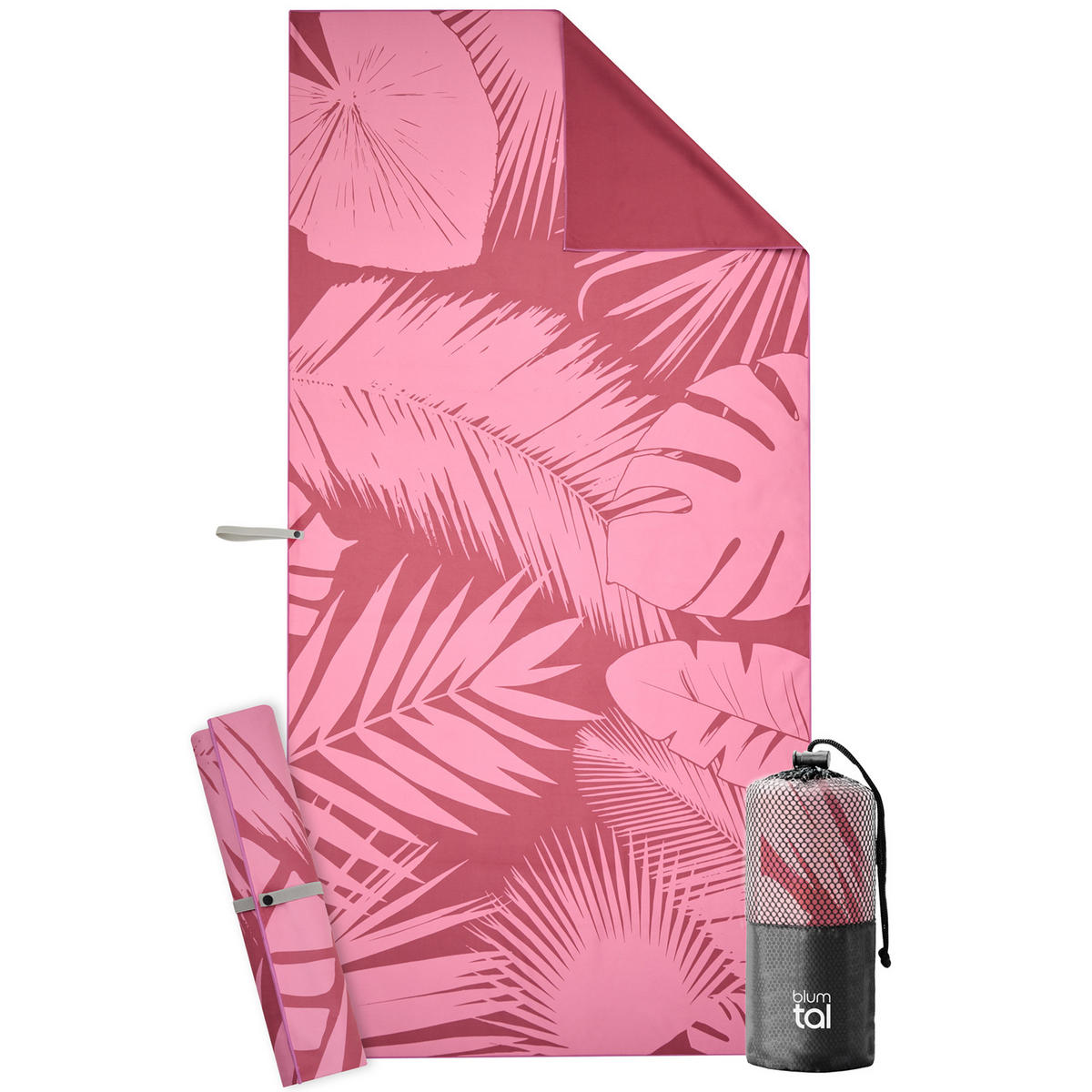 STRANDTUCH Thor 90/180 cm, Rosa Palmenblätter - Rosa, Textil (90/180cm) - Blumtal