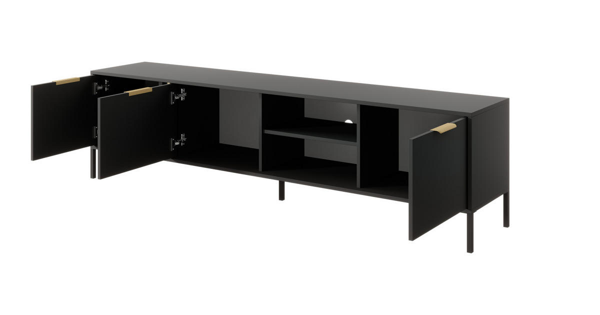 TV-LOWBOARD Valdi F 203 cm Anthrazit / Gold - mit 3 Türen und offener Nische - Anthrazit/Gelb, Holz/Holzwerkstoff (203/53/39cm) - Ravio