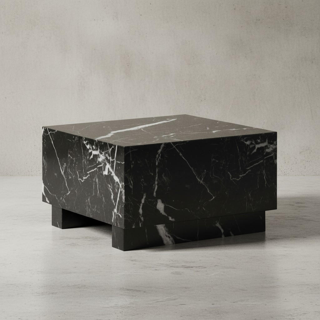 COUCHTISCH MONOBLOC in Hochglanz mit Marmor Optik, Quadratisch, Würfel-Form, Schwarz 60x60x35 cm - Schwarz, Holzwerkstoff (60/60/35cm) - KADIMA DESIGN