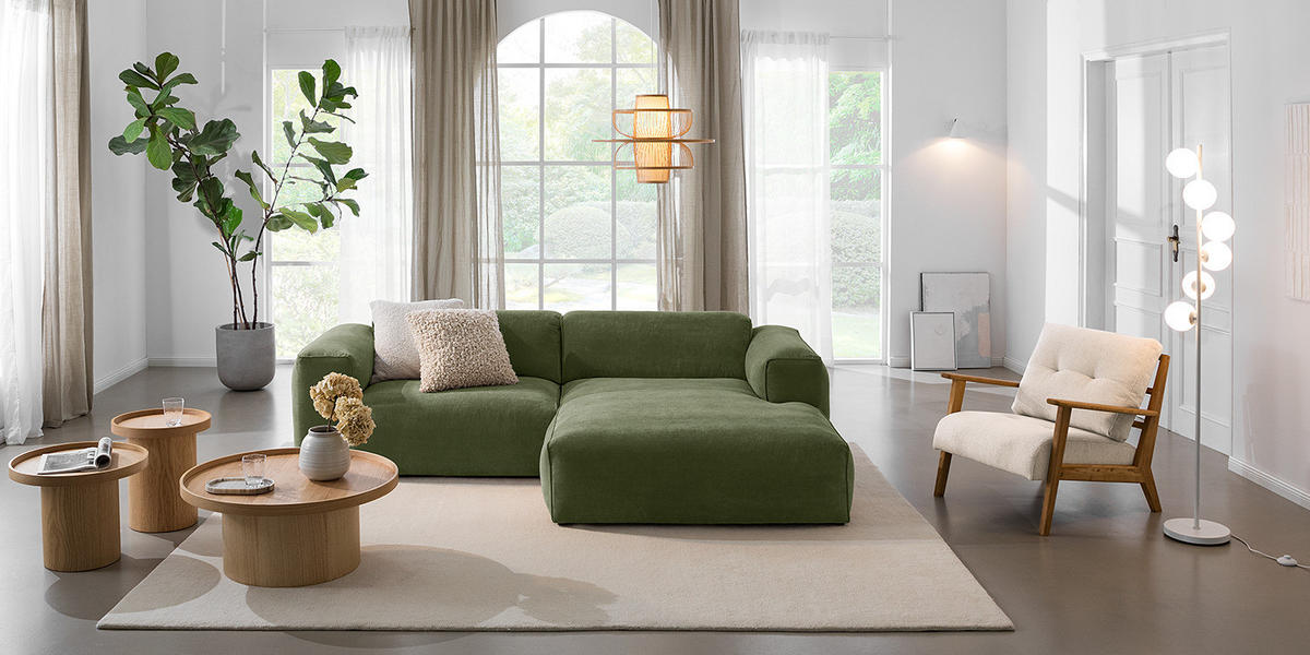 ECKSOFA mit XL-Longchair - Schwarz/Grün, Kunststoff/Textil (260/171cm) - home24