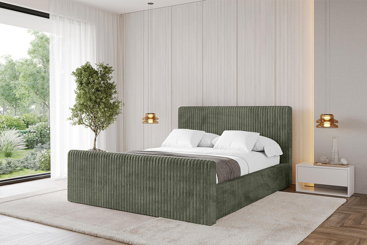 POLSTERBETT mit Bettkasten, Fußteil und Lattenrost, Boxbett ohne Matratze - ALOVA-Z-V1 - Olivgrün, Holzwerkstoff/Textil (160/200cm) - ALTDECOR
