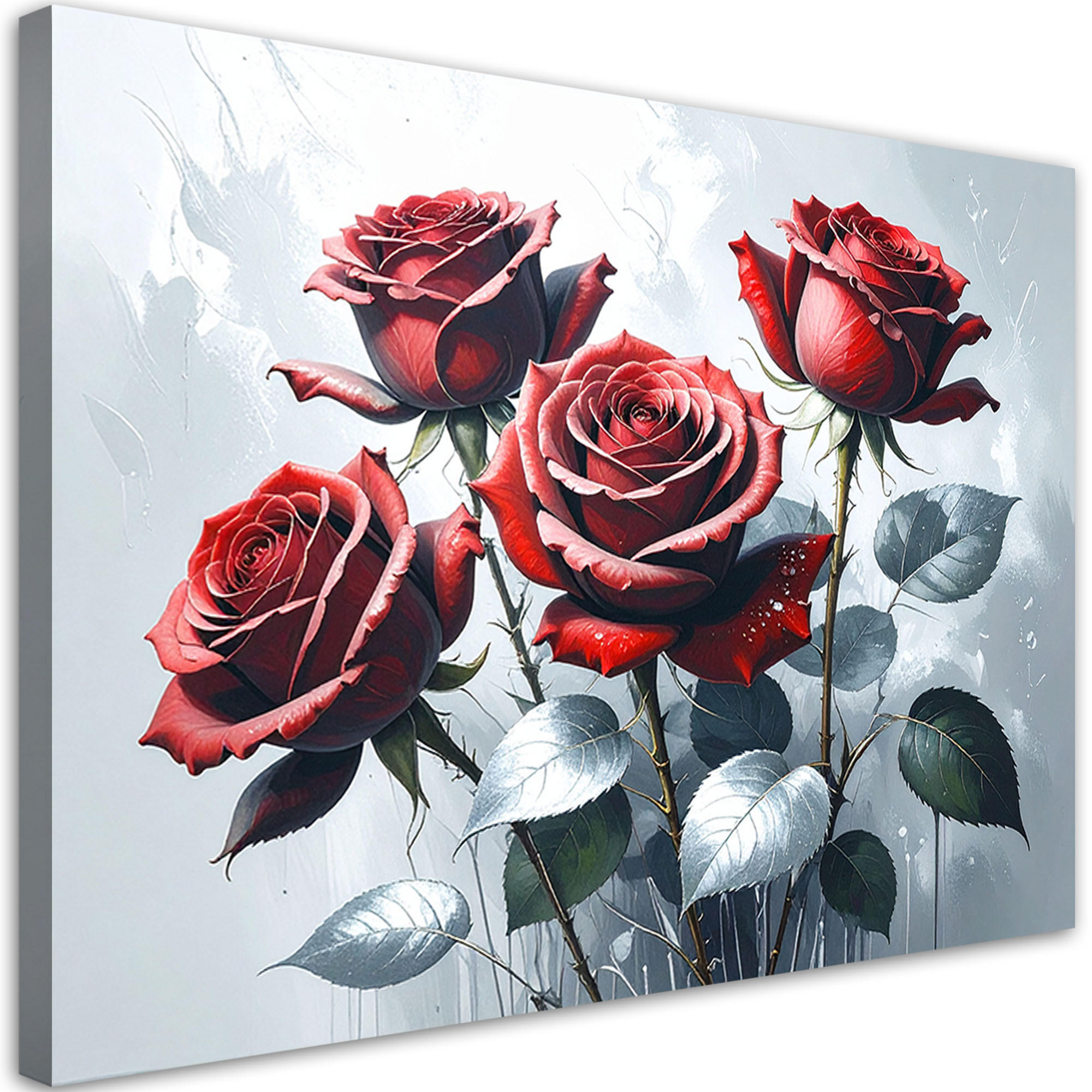 WANDBILD, Rote Rosenblüten auf grauem Hintergrund - Rot, Textil (30/20cm) - Feeby