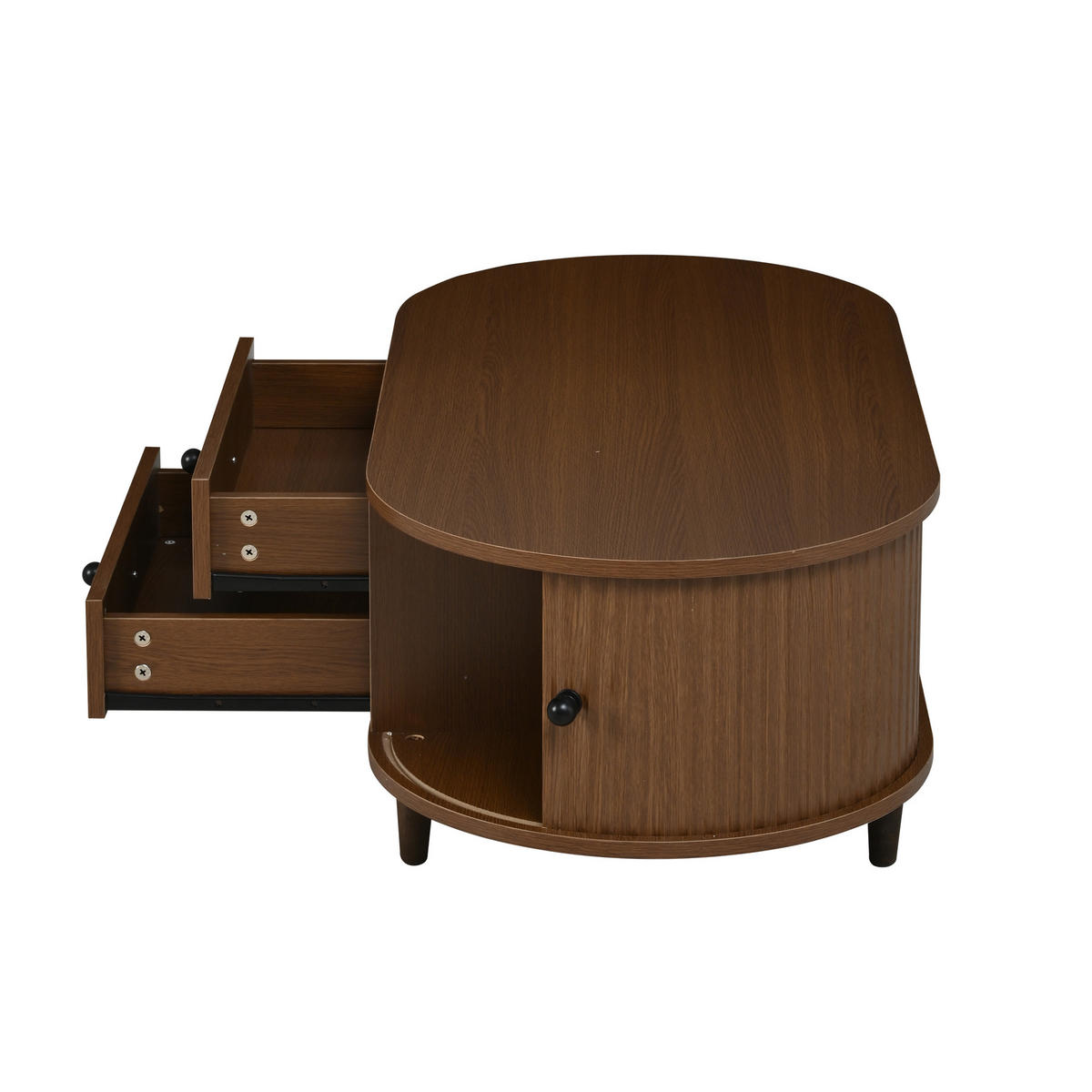 COUCHTISCH Walnuss mit 2 Schubladen und Rolltüren 100/50/36 cm - Walnussfarben, Holzwerkstoff (50/100/36cm) - PANGIVO