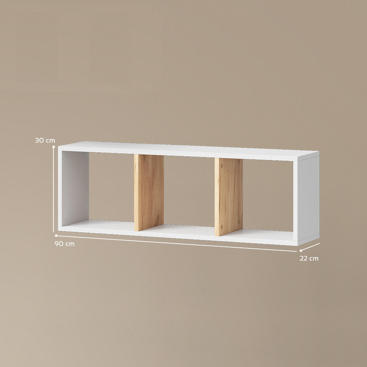 WANDREGAL Lorena Weiß/Goldkraft Eiche 90 x 30 cm 2er Set - Weiß, Holzwerkstoff (90/30/22cm) - Livinity®