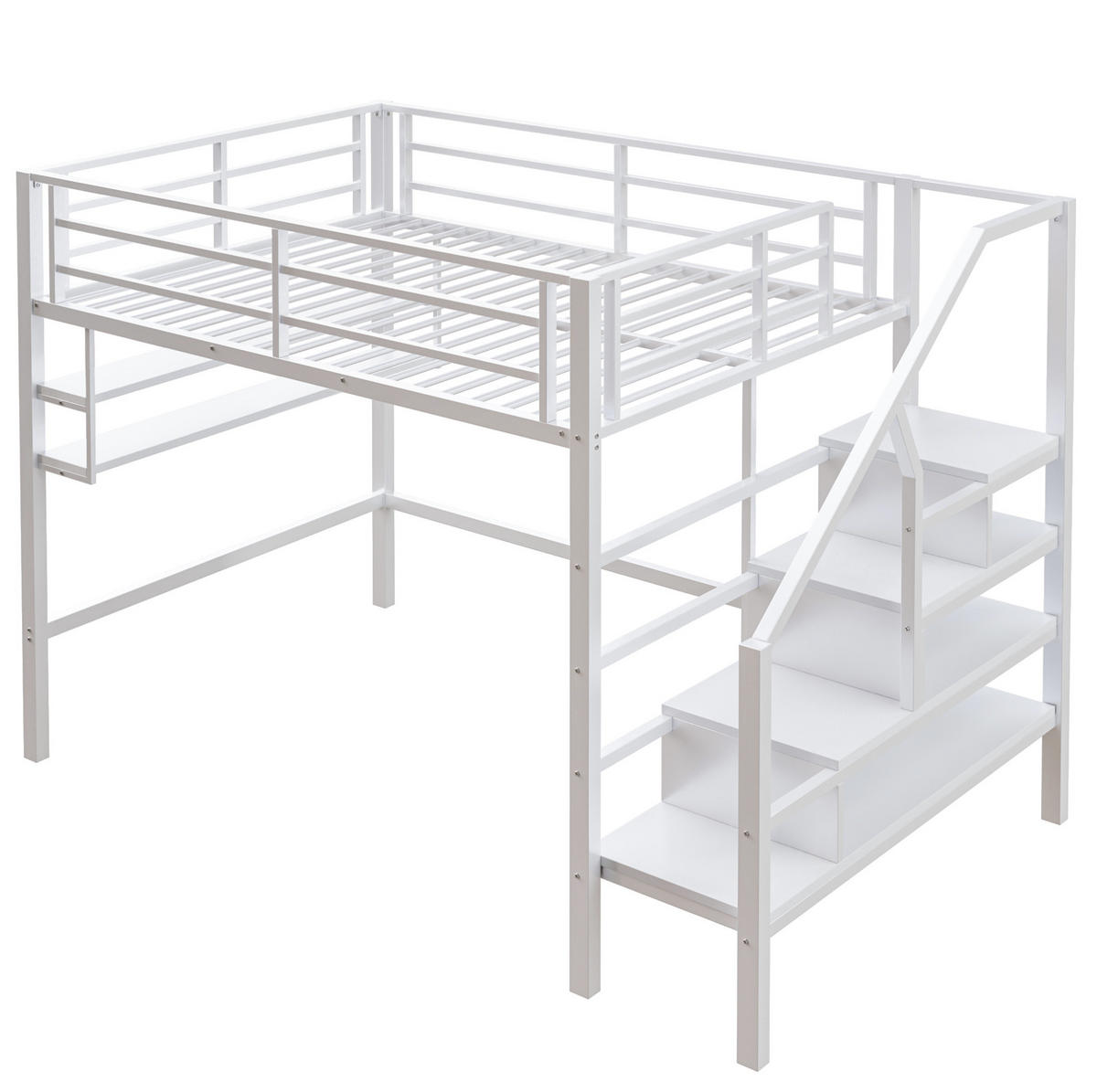 HOCHBETT aus Metall und MDF 140x200 cm Weiß mit Stauraumleiter, Regalen und Freiraum - Weiß, Metall (140/200cm) - IVMEU