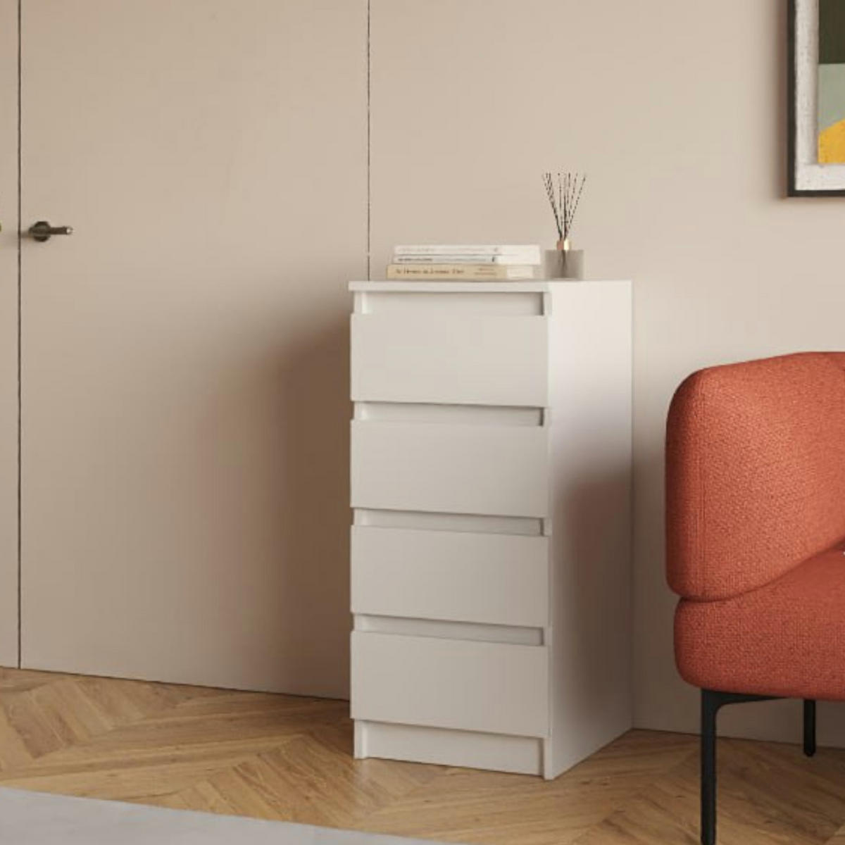 SIDEBOARD SOLA KOM2-4S Schubladen Weiß - Weiß, Holzwerkstoff/Kunststoff (40/90/43cm) - Komodee