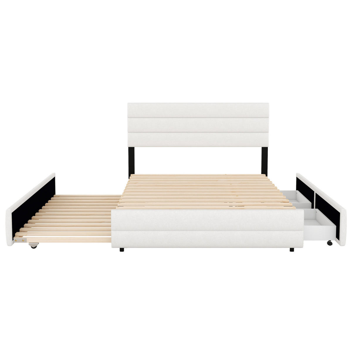 TAPECIRANI krevet 140/200 cm s pomoćnim ležajem i 2 ladice za pohranu, Bež - bež, drvni materijal (140/200cm) - Redom