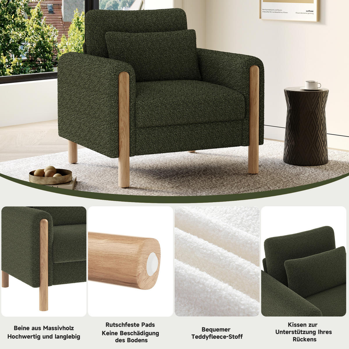 LOUNGESESSEL Teddy abnehmbares Sitzkissen 87/83/88,5 cm Grün - Grün, Textil (83/88.5/87cm) - Redom