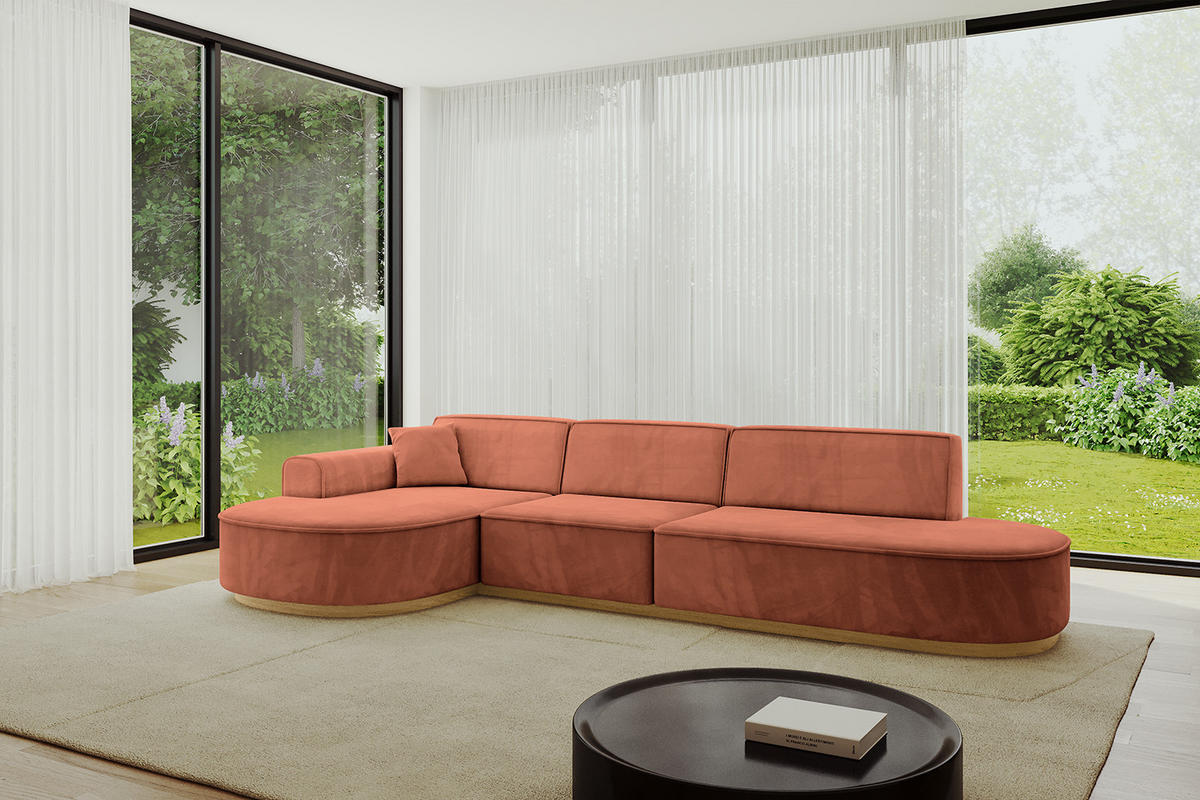 ECKSOFA Ottomane Links MARI-L2-v2 - 328x171x83 cm Koralle Velours - Koralle, Holzwerkstoff/Textil (328/171cm) - ALTDECOR