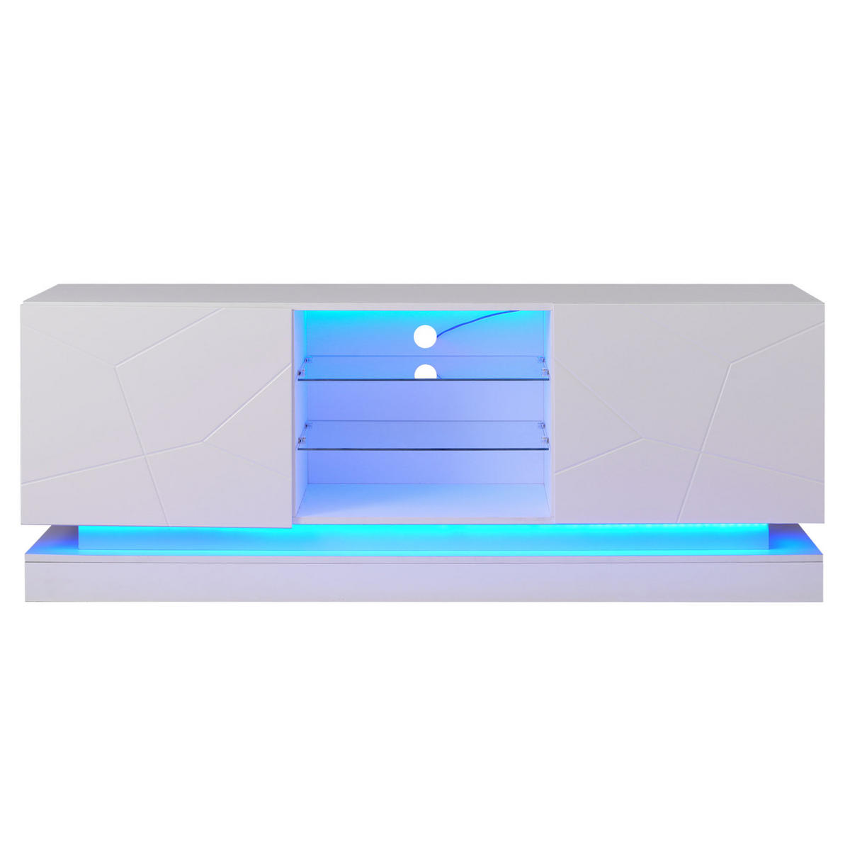 TV-ELEMENT mit Glasablage 160 cm Weiß Spanplatte - Weiß, Holzwerkstoff (38.5/60/160cm) - Beauniv