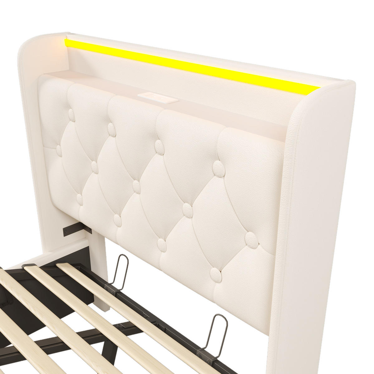 POLSTERBETT 90/200 cm Weiß aus PU mit LED, Stauraum und Matratze - Weiß, Kunststoff (90/200cm) - OKMYHOME