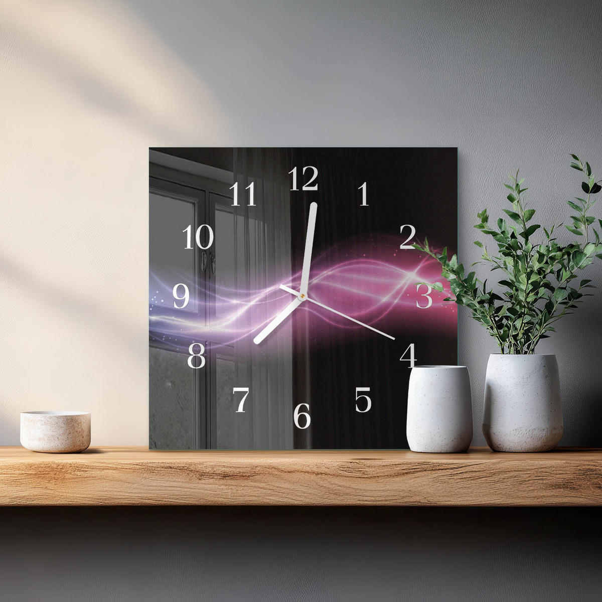 WANDUHR 30x30 cm - Abstrakte Linien - Lila, Glas (30/30/0.4cm) - TULUP