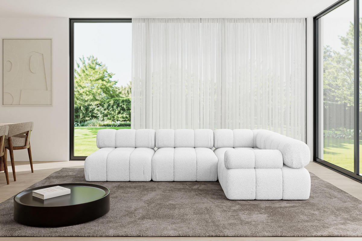 ECKSOFA modulares Sofa Mende-L2 - 285x190x70 cm Weiß Bouclé - Weiß, Holzwerkstoff/Textil (285/190cm) - ALTDECOR