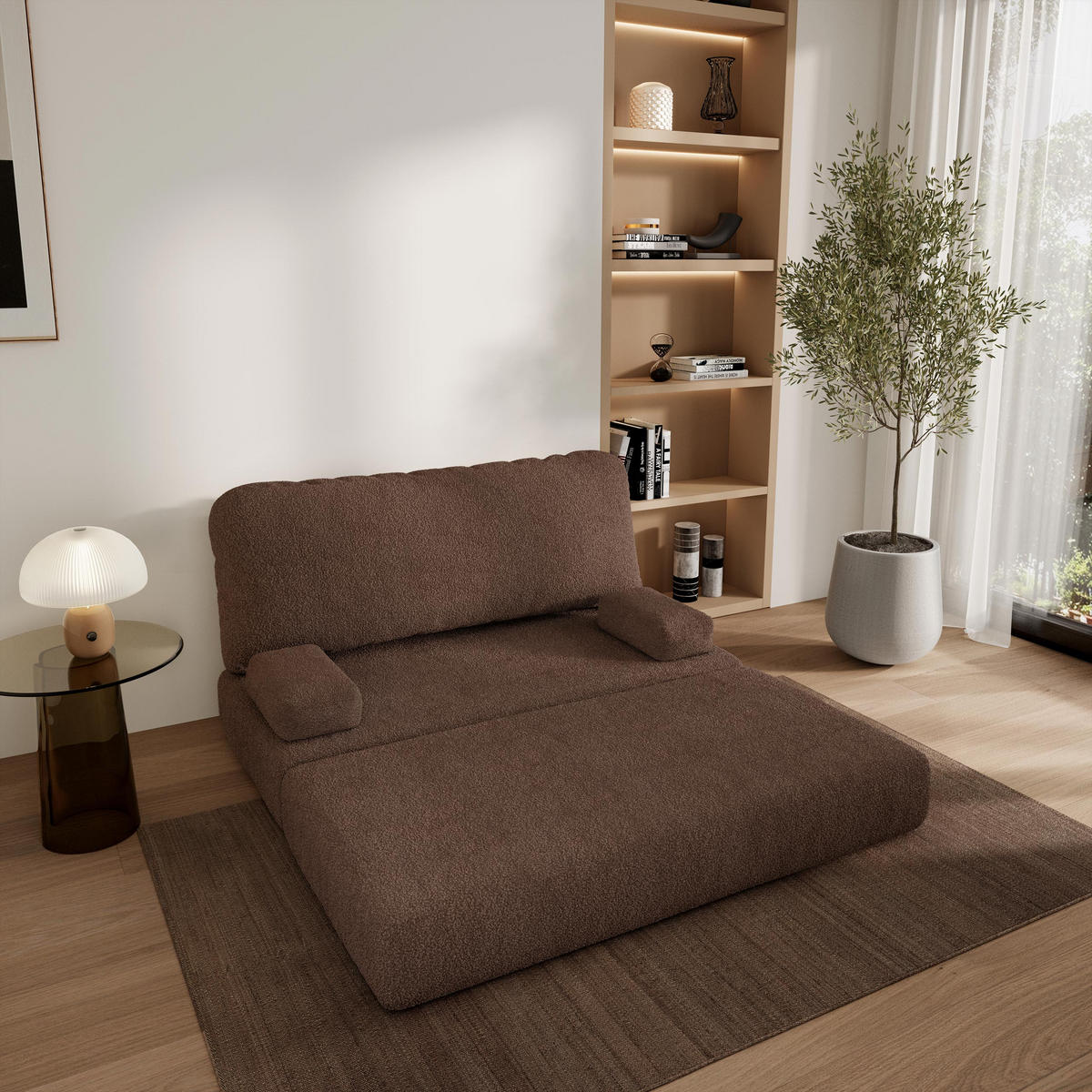POHOVKA z pěny KESTE s funkcí spaní Buklé látka Hnědá - hnědá, textil (140/86/60cm) - MASSENO