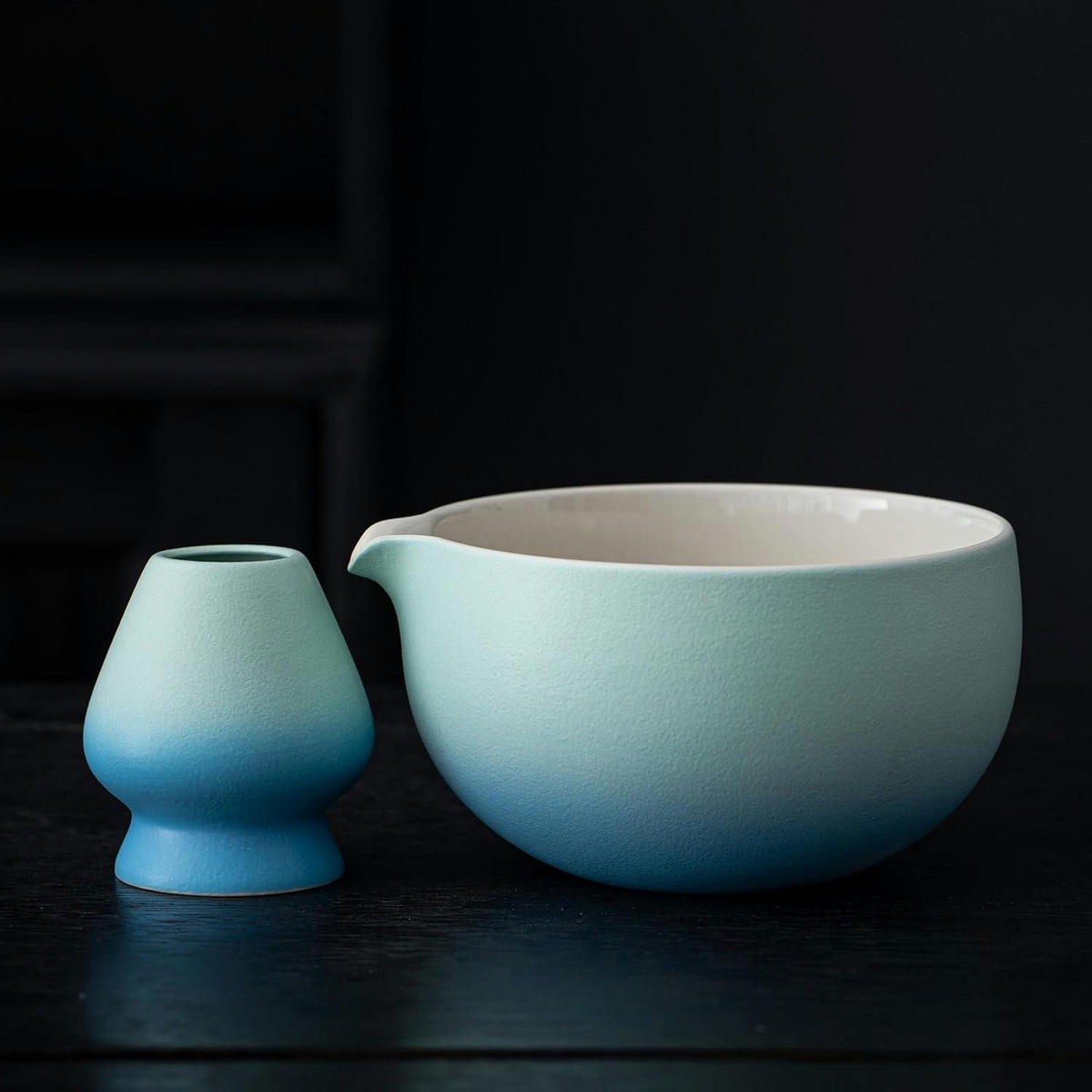 MATCHASCHALE 2-teiliges Set Keramik blau-weißer Farbverlauf 12,5 cm - Multicolor, Keramik (14.5/10.4/14.5cm)