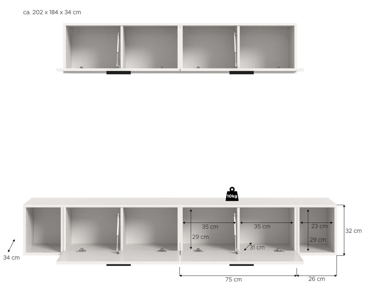 WOHNWAND The One weiß 202/34/184 cm - Weiß, Holzwerkstoff (202/184/34cm) - Xonox