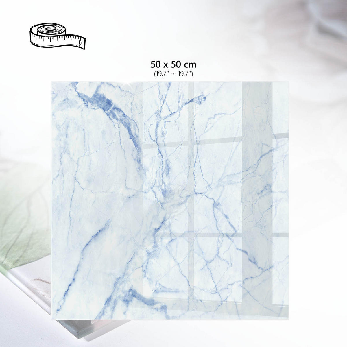 TISCHPLATTE 50x50 cm – Marmor-Eleganz - Creme, Glas (50/50/0.4cm) - Wallfluent