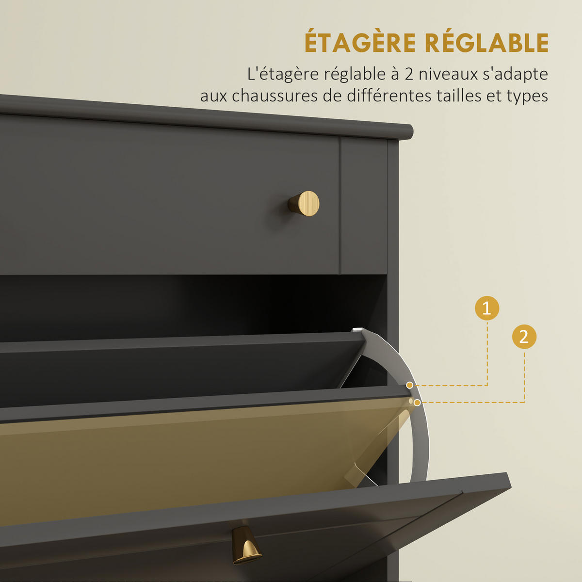 SCHUHSCHRANK Schwarz MDF klappbar mit Fächern platzsparend 1 Stück - Schwarz, Holzwerkstoff (60/98.5/23.5cm) - PANGIVO