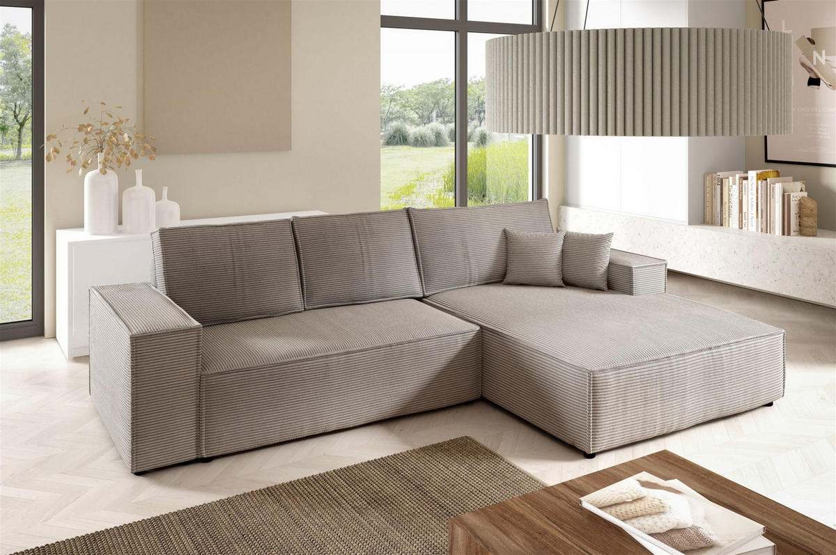 ECKSOFA Corunia In Poso - Hellbraun, Holzwerkstoff/Textil (294/185cm) - Fun Möbel