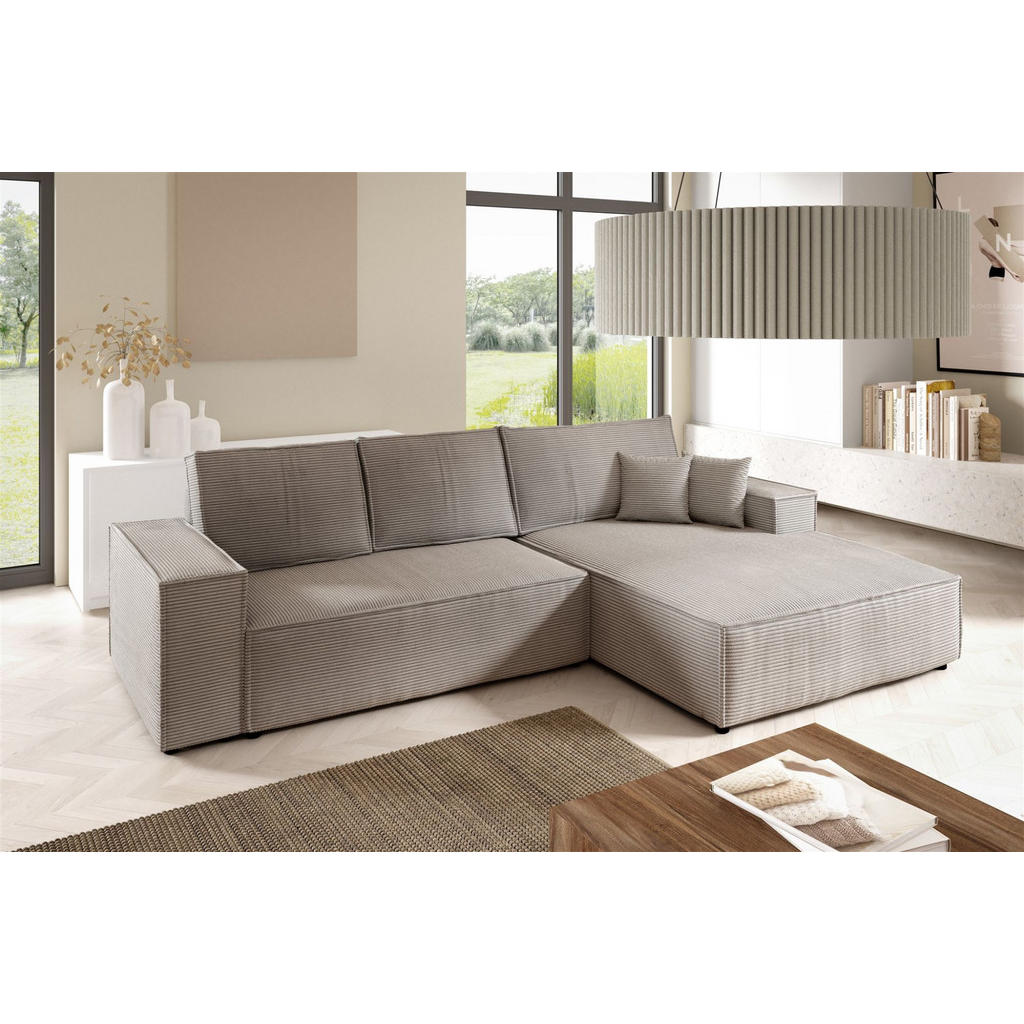 Thumbnail - Fun Möbel Ecksofa, Hellbraun, Textil, Ottomane rechts, 294x185 cm, Wohnzimmer, Sofas & Couches, Wohnlandschaften, Ecksof...