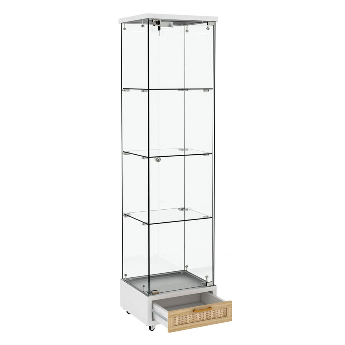 VITRINE 42,5/36,5/167 cm in Weiß mit LED-Beleuchtung und Schubladen - Weiß, Holzwerkstoff (42.5/167/36.5cm) - Flora Grace
