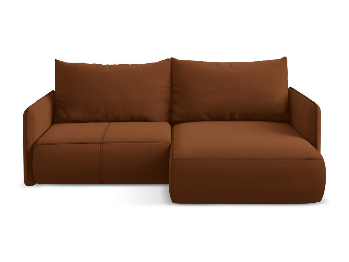 ECKSOFA mit Schlaffunktion Samt Stoff Orange - Terracotta/Schwarz, Kunststoff/Textil (207/148cm) - Makamii