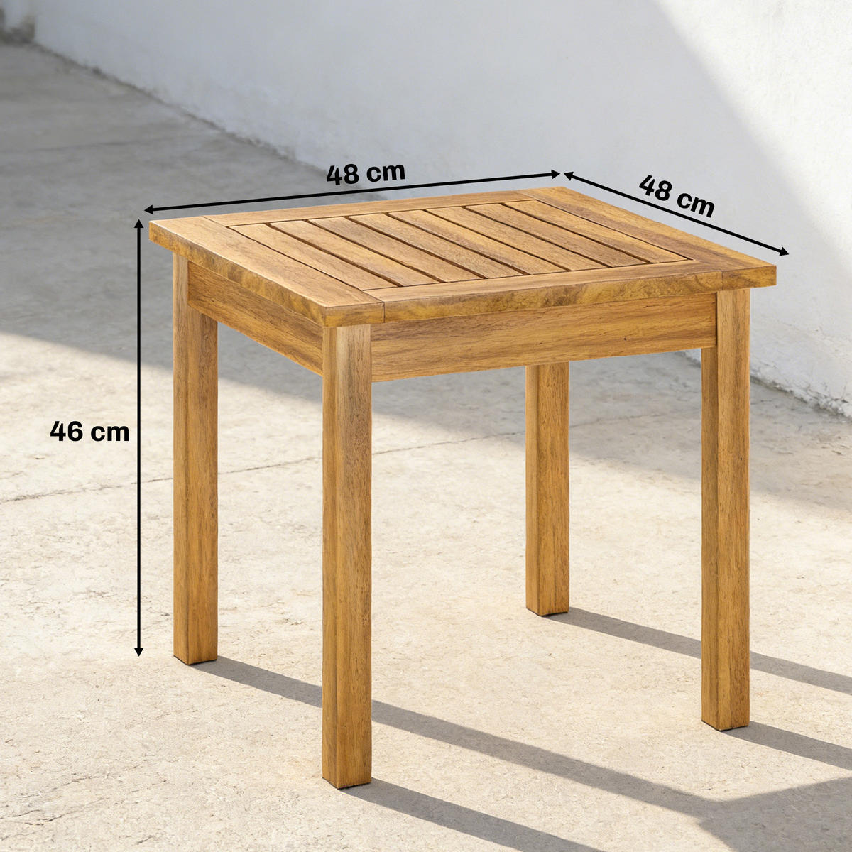 BEISTELLTISCH DE-07336 quadratisch mit Lamellendesign und verstellbaren Füßen Natur - Naturfarben, Holz (48/48/46cm) - ComfortXL