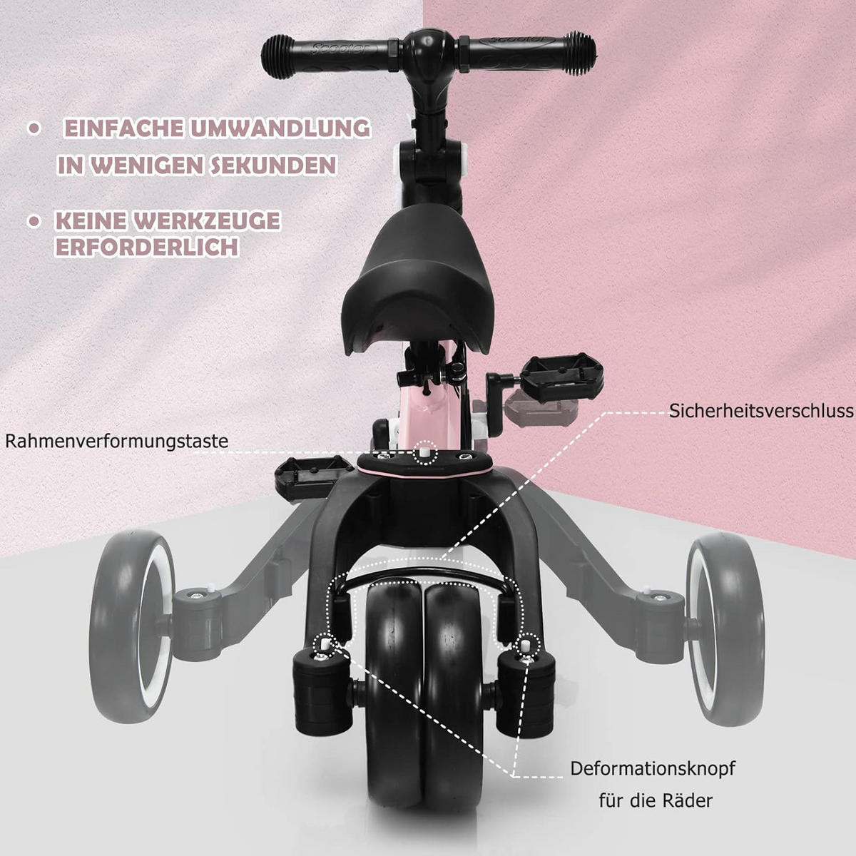 DREIRAD Kinder Pink - Pink, Metall (50/62/48cm) - COSTWAY