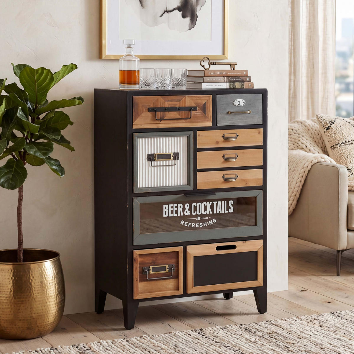 APOTHEKERKOMMODE Multicolor - Multicolor, Holz (58/95/32cm) - MCW